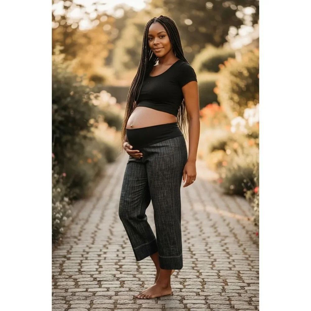 My Lil Bump Charcoal Wide Leg Maternity Crop-Capri Bottoms Size M Pedal Pusher